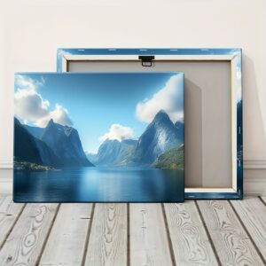 Elegant Wall Art, Framed with a Classic Wooden Border A panoramic view of the fjords in Norway Ideal Wall Art for Your Living Room, Office, and Entryway