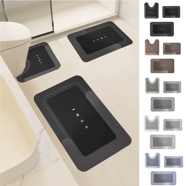 9f75828f-12c0-47e3-ab71-4f0e9d53aed7.jpg 3pcs Bathroom Rugs Set, Diatom Mud (Soft) & Polyester, Non-Slip Backing, Super Absorbent, Machine Washable, Flat Woven, 300g/㎡, 0.6cm Thick, Rectangle Shape, for Home & Hotel Shower Room