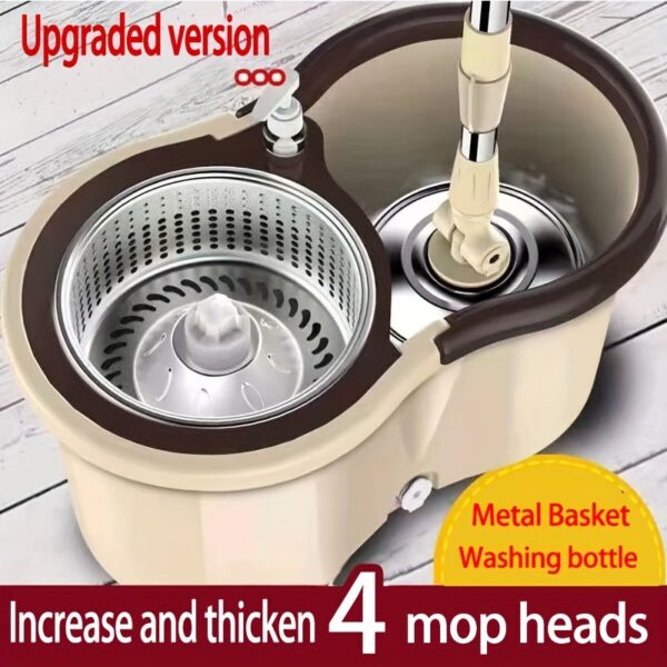 Rotating Mop And Bucket Set, Bathroom Mop Bucket, School Bathroom, 360° Rotating Mop Bucket System, With 4-fine Fiber Mop Replacement Heads And Stainless Steel Adjustable Handle, Suitable For Shop Floor Cleaning, Holiday Cleaning, Christmas Cleaning