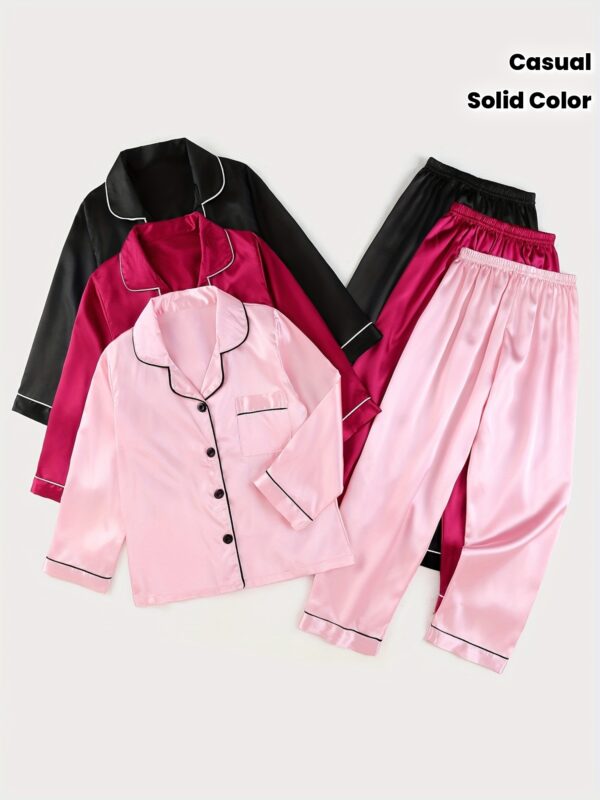 3 Sets of Teenager's Home Clothes Pajama Sets Spring and Autumn Women's Solid Color Long Sleeve Long Pants Casual Home Set