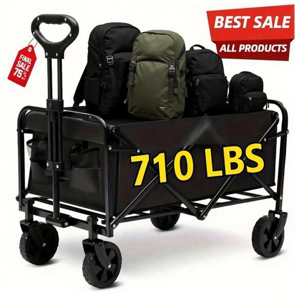 a078a72e-6b46-4144-82e9-109b9411b24c.jpg 320/490/710LBS Heavy-Duty Folding Utility Cart/Wagon Cart-All-Terrain Stainless Steel Frame With 600D Oxford Cloth, No Assembly Required, Athletics Equipment Transporter -Durable Wheels & Sturdy Handle Design-Wagon Cart