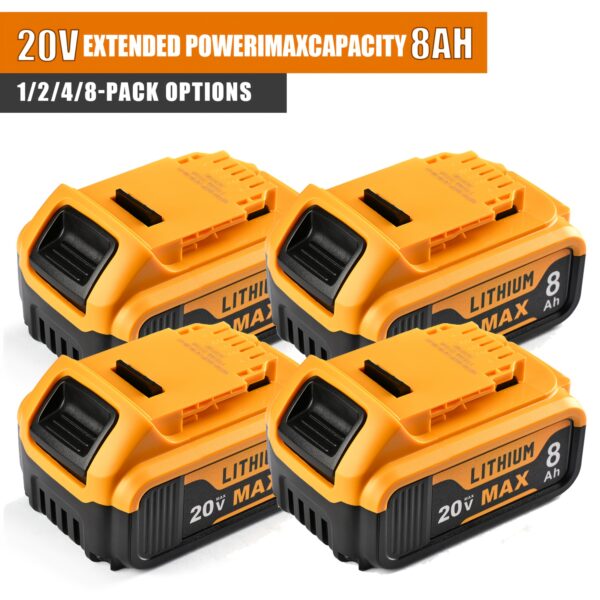 for Dewalt-Compatible 20V Max 8.0Ah Lithium-Ion Battery Pack (1/2/4/6/8pcs Options) - High-Capacity Long Runtime, Fast Drill, Impact Driver & Circular Saw Battery - Compatible with DCB201/DCB200/DCB205/DCB206/DCB207 (Non