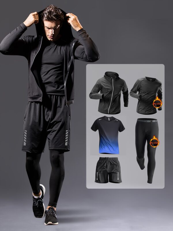 5 Men's Compression Workout Suits, Flannel Pants, Flannel Long Sleeves, Regular Short Sleeves, Baggy Shorts, High-stretch Jackets, Quick-drying Warm-up Suits, Running Workout Suits, Winter Outdoor Warm-up Suits. The Four Seasons Can Wear Freely