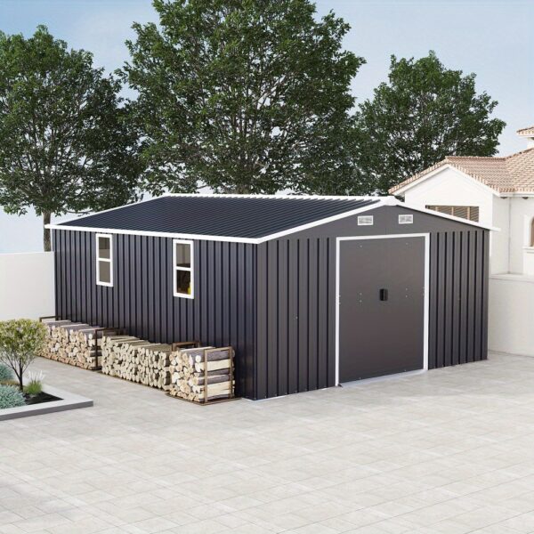 10*12ft outdoor storage shed, large metal storage shed, lockable door and ventilation, transparent Windows, suitable for bicycles, tools, lawn mowers, backyards, terraces, lawns