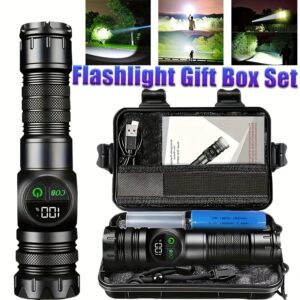1pc Gift Box Flashlight, LED Flashlight, Multifunctional Flashlight with 5 Modes, Zoomable COB Side Light, Digital Display, Flashlight with Magnetic Base, for Outdoor Fishing Survival Hunting Camping Gear, Gift Box, Gifts for Father/Husband/Boyfriend, Super Bright Rechargeable Flashlight, Flashlight Battery Operated, Mini Flashlight, Ultra Bright LED Flashlight, Tactical Flashlight, Camping Gear, Fishing Equipment, Zoomable Beam, Durable Build, Magnetic Base Light, Rechargeable
