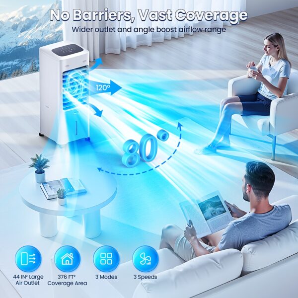 a1231d34-9359-468a-ac8b-2ec62f8130ef.jpg Portable Swamp Cooler Air Conditioner with 4 Modes & 3 Speeds, Evaporative Air Cooler with 4 Ice Packs, 120° Oscillation, 12H Timer, Remote, Windowless Cooling Fan for Indoor Room Office Home