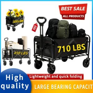 Heavy-Duty Folding Utility Wagon Cart - All-Terrain Stainless Steel Frame, 600D Oxford Fabric, No Assembly Required, Durable Wheels & Sturdy Handle Design for Camping, Gardening, Shopping & Outdoor Gear Transport - Black, Camping Gear Carrier, Robust Construction, Reinforced Structure, Transport Trolley, Outdoor Enthusiasts, Garden Cart, Rugged Design, Sturdy Build, DIY Users