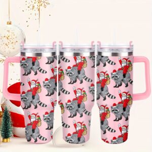 40OZ Stainless Steel Tumbler with Lid - Reusable Double Wall Insulated Water Bottle, Christmas Cats & Santa Claus Print, Hand Wash Only Multipurpose Travel Mug for Holidays: Christmas, Halloween, Easter, Hanukkah, Thanksgiving - Vacuum Insulated Drinkware, Ideal as Christmas Gifts