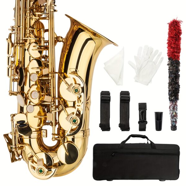 Professional Alto Drop E Saxophone - Golden Brass Instrument with Case, Mouthpiece & Accessories | 180ms Quick Response, ±8-Center Tuning Stability | Durable Paint Golden Finish for Jazz,, Classical Musicians | Ideal for Beginners & Pros