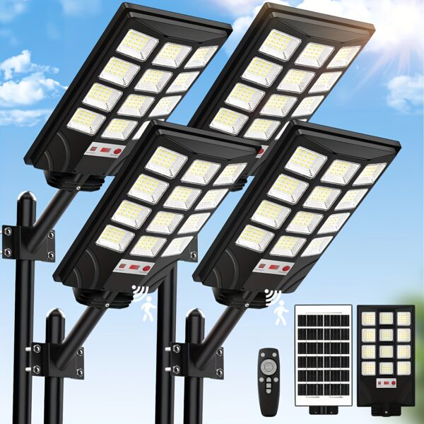a1deaaf0-d978-41da-b12e-c7f11907bb9b.jpg 4 Packs/2 Packs Of Solar Street Lights With 400 LED Lights, 6500K Waterproof Sensor Solar Floodlights With Remote Control, For Nighttime Illumination In Commercial Areas And Parking Lots, From Dusk Till Dawn.