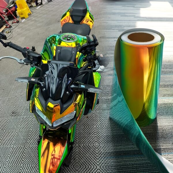 [Rainbow Car Wrap] Gloss Rainbow Mirror Finish Rainbow Electroplated Green Car Vinyl Wrap Film | Self Adhesive Air Release, for Cars, Motorcycles & Electric Vehicles