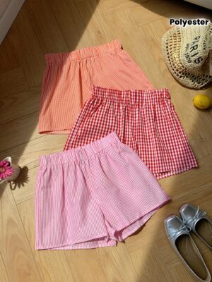 3pcs plaid casual striped shorts