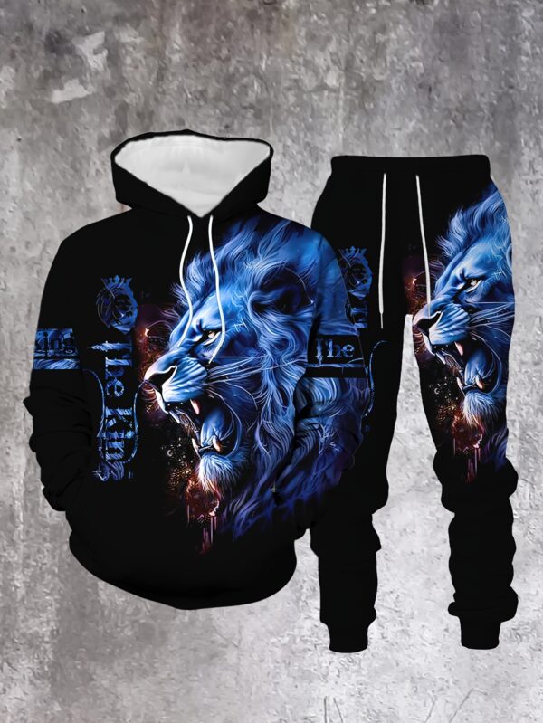 [Trendy Hoodie Set] Trendy Men's Summer 3D Printed Animal Print Hoodie Set | Casual Two-Piece Outfit
