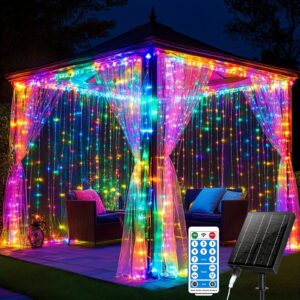 Upgraded 330LED Solar Colorful Curtain Lights - 8 Modes Dimmable Fairy String Lights, Energy Saving, Durable, Waterproof - Great for Patio, Gazebo, Party, Festival, Wedding Decorative Ambience String Lights