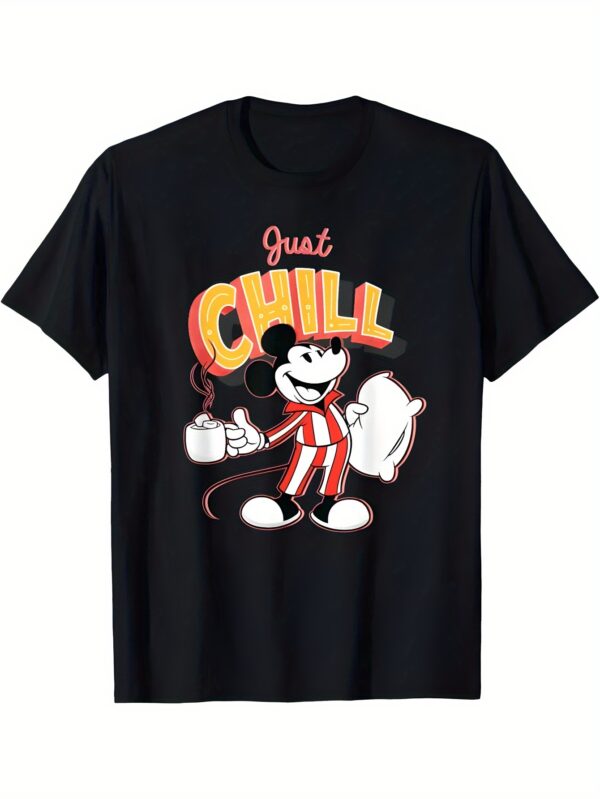a3516011c735419eb3a829e52fe71467-goods.jpeg Disney Mickey Mouse 'Just Chill' Retro Graphic T-Shirt for Men & Women - Soft Cotton Casual Tee, Black, S~XXXL, 180g, Machine Washable, All-Season Comfort Fit, Disney Shirts