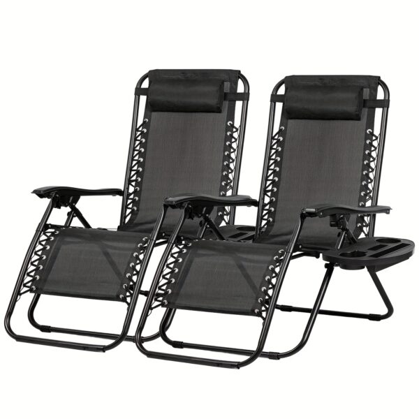 a45b74fb-b3e6-41d4-a7c6-1a41c4a4f4f4.jpg Nazhura Set Of 2 Relaxing Recliners Patio Chairs - Adjustable Steel Mesh Zero Gravity Lounge Chair - With Pillow And Cup Holder - Black - For Outdoor Relaxation & Beach Use - Perfect Gift for Garden Lovers & Sunbathers