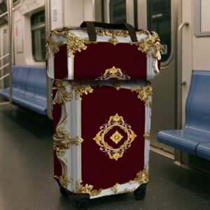 a49aa186ccfc4cffb30b0335f7535658-goods.jpeg 2pcs Polyester Printed Suitcase Set (1 Suitcase Cover + 1 Travel Bag), Travel Accessories, Burgundy Background with Exquisite Golden Carvings, Luggage Cover & Travel Bag, Handbag And Trolley Case Protector, Unisex Outdoor Vacation Must-Have Accessories