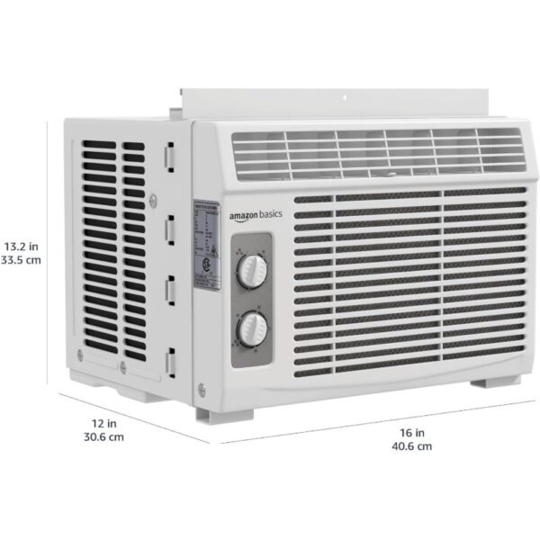 Basics 5000 BTU Small Window Air Conditioner Up to 150 Sqf Window AC Units with Cool and Fan Functions Washable Filter Adjustable Window Kit Intuitive Mechanical Controls White