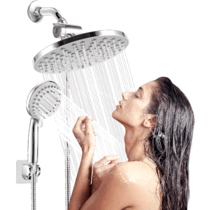 Bosoner High Pressure 8" Rainfall Shower Head and Handheld Shower Heads Combo, with 60" hose, Punch-free, Dual Powerful Shower Spray Detachable with Holder, Regulator fit for High, Low Water Flow