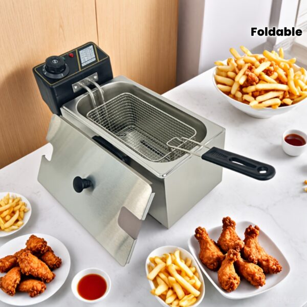 [Stainless Steel Frying Basket] Heat-Resistant Stainless Steel Frying Basket with Foldable Handle | Easy to Clean, Suitable for Frying French Fries, Chicken Wings, And Snacks, A Cooking Tool for Both Home And Commercial Kitchens