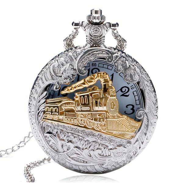 Vintage Openwork Steampunk Train Quartz Pocket Watch