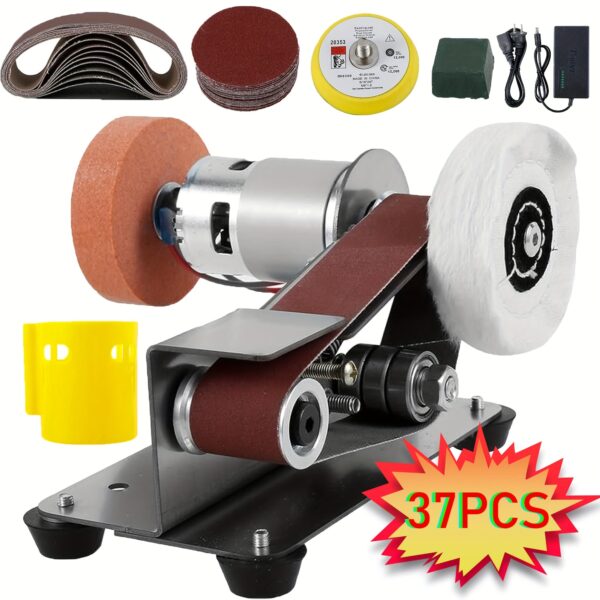 3-in-1 Mini Belt Sanding Machine -15 Degree Knife Sanding Machine, Electric Desktop Sanding Machine, 7 Adjustable Speed Slow Polishing Machines, Sanding Machine, Suitable for DIY Metal And Wood Handicrafts, Tools And Cutting Tools (with Kit)
