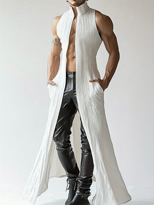 Men's Sleeveless Half-Turtle Neck Vest Cardigan - Lightweight Loose Fit Streetwear Jacket, Solid Color All-Season Machine Washable Casual Outerwear, Casual Attire, Modern Street Style, Breathable Fabric, Fashion Enthusiasts