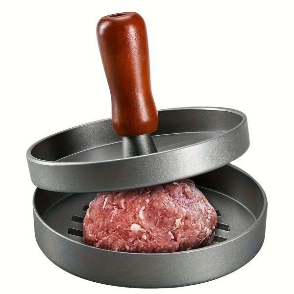 Heavy-Duty Manual Burger Press with Red Handle - Commercial & Home Use - Even Patty Formation - Easy-Clean Aluminum Construction - Perfect for Restaurants, Home Kitchens, BBQs, Parties - Heavy Base for Stability, Bbq Essentials, Sturdy Kitchen Tool, Durable Kitchenware
