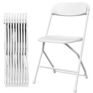 10pcs White Folding Chairs, Portable Party Chairs, Plastic Folding Chair, 350lb Stackable Commercial Seats with Steel Frame for Office Wedding Party Patio Dinning Events (White)