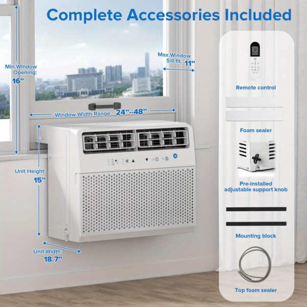 Window Air Conditioner And 35 Inch Tower Fan Optional, 5000/6000/8000/10000/12000/ BTU ASHRAE, Air Conditioner with Cooling, Fan, Dehumidifier, Sleep Mode, Cooling Up to 450 Sq. Ft. with 24H Timer/Digital Display/ Window, Kit U-Shaped