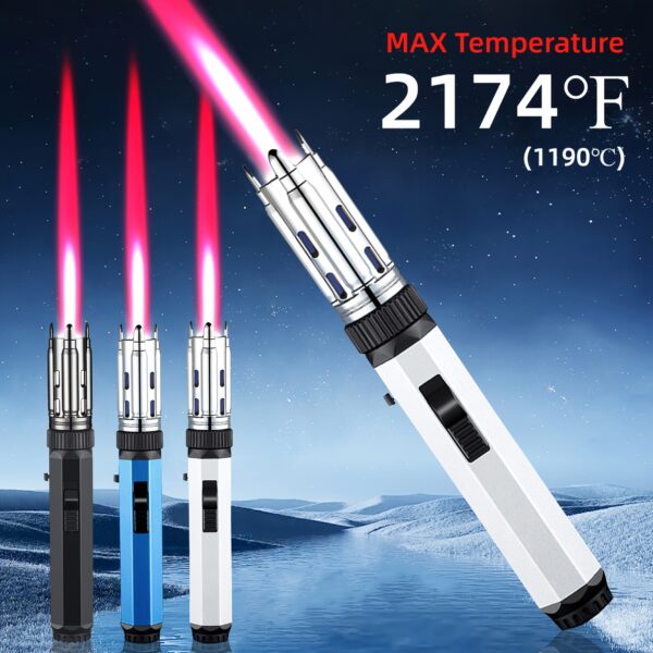 a8160eb7-d6bd-4fe0-ae6f-7c2e68a21d86.jpg Yaesina 8.3" Large Torch Lighter with Adjustable Jet Flame, Refillable Butane Gas Tank, Windproof & Safety Lock - Ideal for BBQ, Campfires, Emergencies - Available in Black, Blue, White (Butane Not Included), Bbq Lighting Tool | Sleek Torch Design | Windproof Lighter