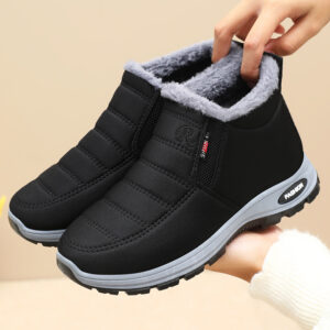 Women's Winter Plush Wool-Like Snow Boots - Slip-On Anti-Skid Sole, Low Heel Warm Footwear with Sheepskin (Size Up Recommended) - Black & Grey Round-Toe Casual Shoes for Ice & Snow, Easy On/Off, Womens Ankle Boots, Bottes Hiver Femme, Fall Boots For Women, Winter Shoes For Women, Women Winter Boots, Boots For Women Winter, Women Ankle Boots, Boots For Women Ankle, Boots Women