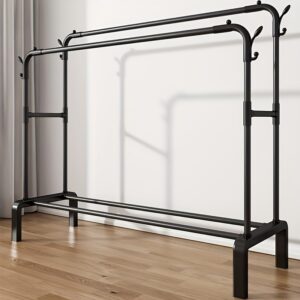 Metal Double Rod Clothes Rack, Finely Crafted Hangers, Heavy-Duty Hangers + Easy to Assemble, Closet Organizer And Storage, Room Decoration, Room Accessories, Home Decor And Accessories, Hangers, Clothing Hanging Rack.