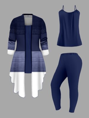 Women'S Three-piece Suit, Printed Cardigan Jacket with Solid Slacks Vest Everyday Suit