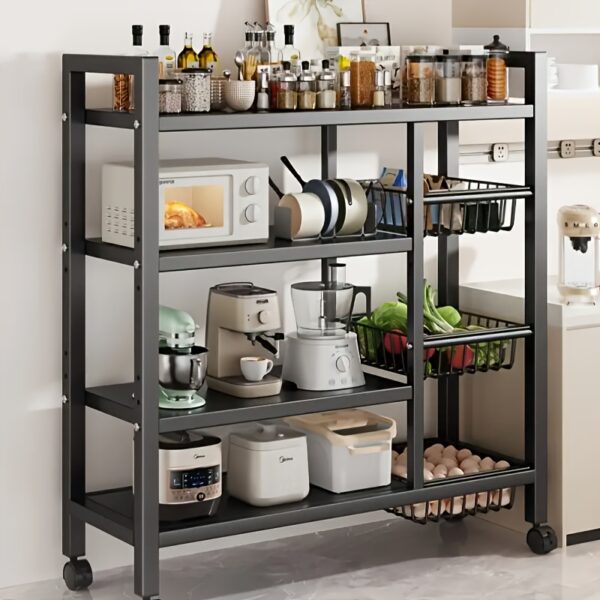 1pc Duty Adjustable Kitchen Storage Rack - Extra Tall Mobile Organizer With Locking Wheels, Space-Saving Stainless Steel Shelving For Kitchen, Pantry, Sturdy Construction, Durable Shelving Unit, Food Storage Room, Multifunctional Storage Rack