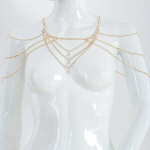[Golden Elegant Shoulder Chain] Golden-Tone Elegant Multi-Layer Rhinestone Bridal Wedding Party Shoulder Chain | Versatile Year-Round Wear for Formal Events & Gift Giving, Formal Accessory, Sensual Style, Rhinestone Embellishments