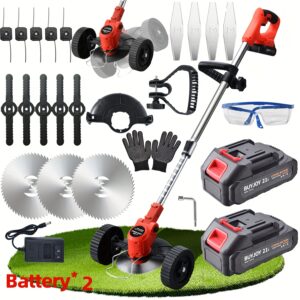 Cordless Electric Lawn Mower Portable Wireless Weed Remover with Large Capacity Battery And 4 Different Blades Suitable for Various Lawns Multi Functional Weed Cleaner Suitable for Courtyard Gardens | One Battery Version | Two Battery Versions|