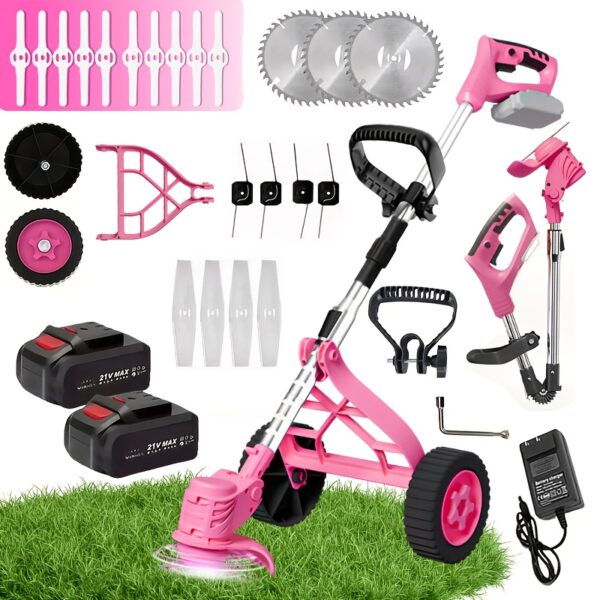 Portable Home Cordless Electric Lawn Mower, Yard Weeder/Cordless Lawn Mower With 4 Models Of Blades And Two High Capacity Lithium-ion Batteries, Strong Power, Lots Of Gifts, Suitable For Lawn Yard Garden, Gifts For Father Husband, Father'S Day Gift