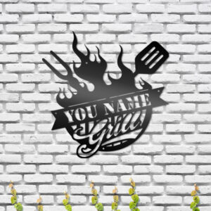 [2D Flat] 1pc Custom Metal Grill Sign, Personalized Metal Grill&Bar Sign, Porch Metal Wall Art, Christmas Gift for BBA Lover, Easy to Hang, Housewarming