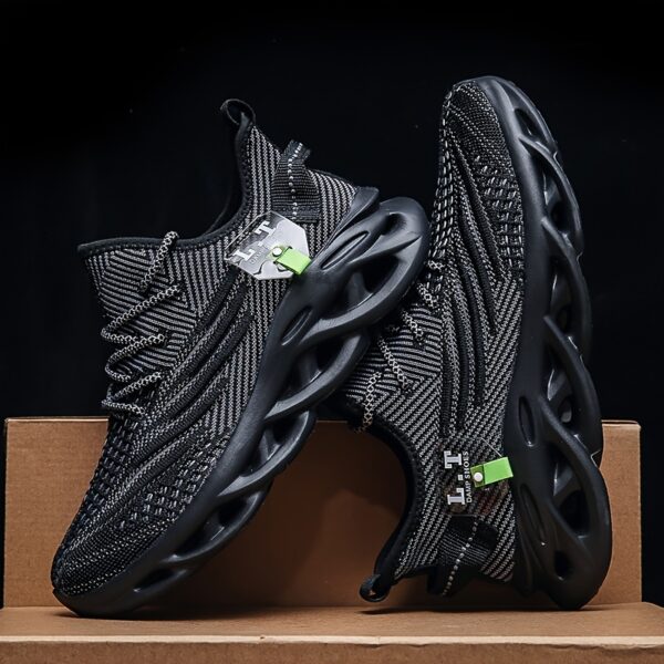 Men's Knit Breathable Running Shoes With Shock Absorption, Lace Up Comfy Soft Sole Sneakers For Outdoor Jogging, Spring And Summer