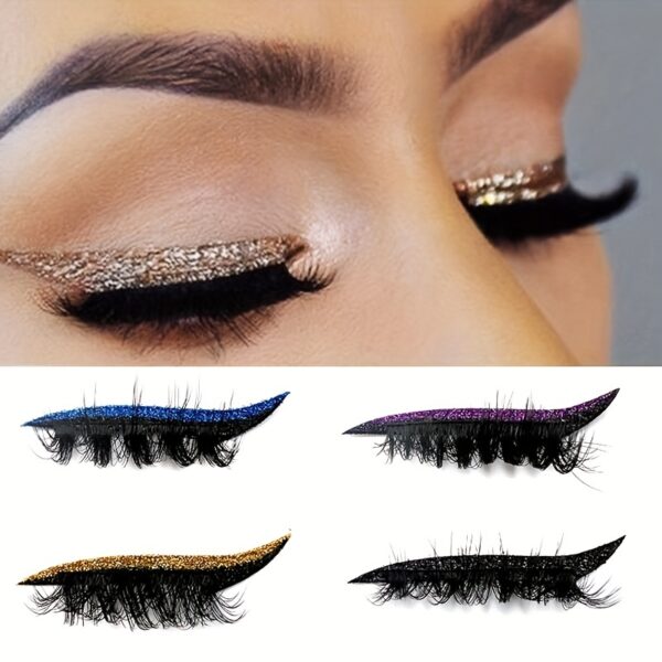 4-Pairs Flash Self-Adhesive Eyeliner & False Eyelashes Set - High Quality, Glue-Free, Party & Stage Makeup, Easy to Apply, No Remover Needed, Must-Have for Women's Costume