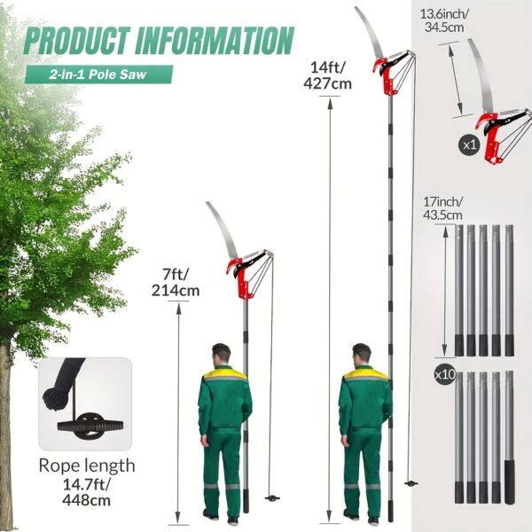 [Heavy-Duty Tree Shears] 2-in-1 Heavy-Duty Tree Shears with Saw and Scissors | Extendable Pole Saw up to 168.1 Inches (5.6m), Alloy Steel Construction, Lightweight Pruning Tool for Professional Arborists, Landscapers, Home Gardeners - Prune Palm Trees, Shrubs, Trees with Long Branches - Easy Assembly Multi-Component Design, Pole Saws for Tree Trimming, Landscape Maintenance, Ergonomic Handle, Stainless Steel Handle