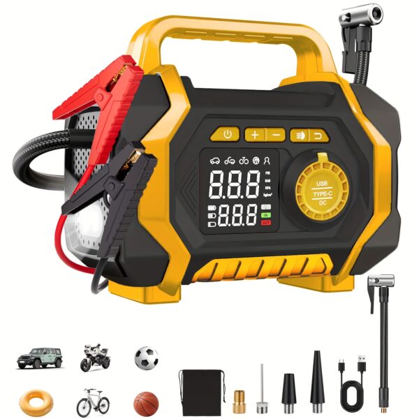Jump Starter with Air Compressor, 7000A Portable Car Battery Jump Starter (2.64gal Gas/2.25gal Diesel), 12V Battery Charger Booster, 150PSI Auto-Shutoff Tire Inflator, Portable Jumper Cables, LED Light, High-Capacity Power Bank, Portable Jump Starter With Air Compressor, Car Booster Jump Starter, Jump Starter For Car With Air Compressor, Car Jump Starter Portable, Portable Car Jump Starter, Car Jump Starter With Air Compressor, Emergency Car Starter, Tire Inflation Solution,