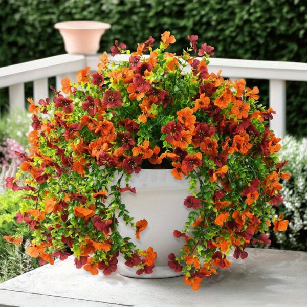 2pcs UV-Resistant Artificial Hanging Daisy Plants - Orange Brown Autumn Leaves in White Pots, Realistic Plastic Flowers for Indoor/Outdoor Home, Porch & Garden Decor, Wedding & Engagement Seasonal Decoration, No Maintenance Low-Cost Home Decor, Artificial Outdoor Flowers, Porch Decoration, Vibrant Floral Display, Durable Floral Arrangement, Wedding Decor, Longlasting Blooms, Interior Designers