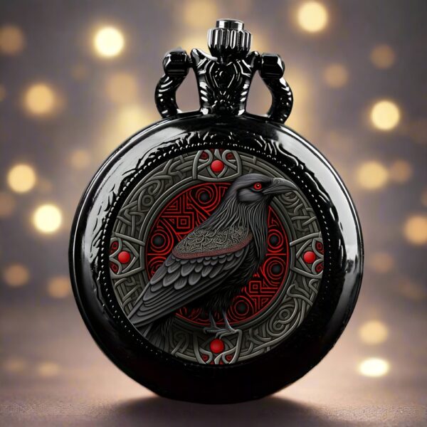 Vintage Black Pocket Watch with Intricate Raven Design Quartz Movement, Alloy Case, Non-Waterproof, Unique Men'S Fashion Accessory, Watch Accessories Suitable for Teens