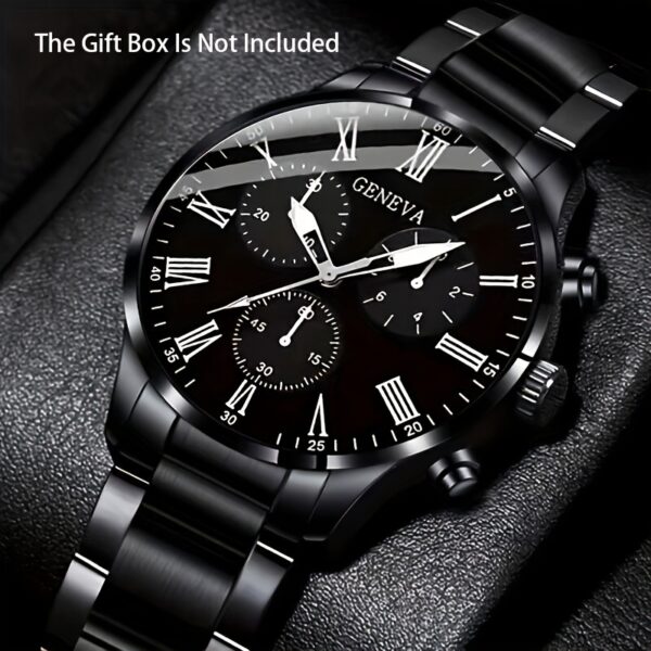 Men's Business Formal Watch - Minimalist Black Dial with Roman Numerals, Stainless Steel Band & Lightweight Aluminum Case, Quartz Movement - Professional & Everyday Watch for Office, Meetings, Dates - Ideal Gift for Birthday, Christmas, Anniversary - Non-High Quality Dress Watch, Office Timepiece