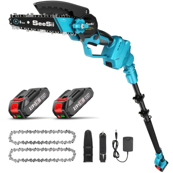 ad485b1f-03a6-42fc-93fc-8ffc0e66e7ec.jpg Seesii 2-IN-1 Cordless Pole Saw & Mini Chainsaw, 6-Inch Brushless Chain Saw with 2x 2.0Ah Battery, 16-Foot MAX Reach Brach Tree Saw with Extension Pole for Wood Cutting Garden 2024 UPGRADE