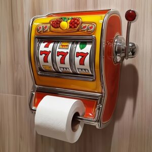 [Fun Slot Machine Holder] Vibrant Resin Fun Slot Machine Toilet Paper Roll Holder - Wall-Mounted Bathroom Decor with Realistic 777 & BAR Design | Sturdy Construction, Detailed Graphic Design, Wallmounted Tissue Dispenser for Kitchen & Dining Room