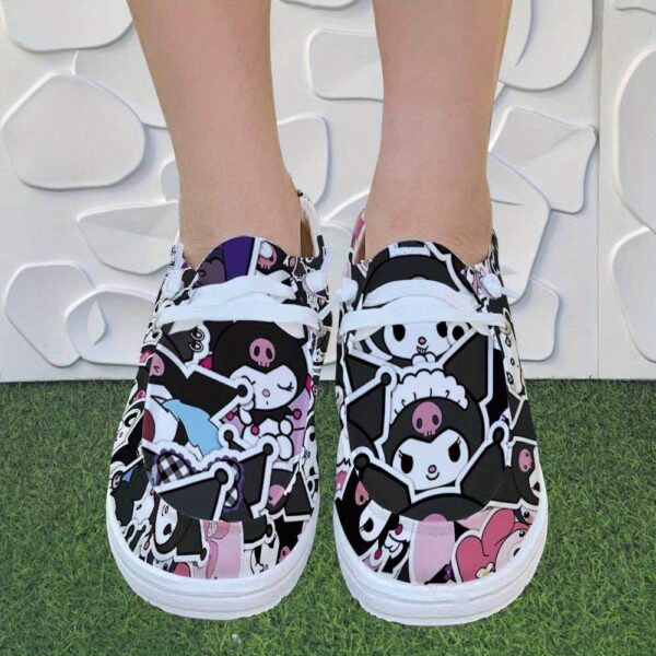 Sanrio Women's Casual Sneakers - Hello Kitty & My Melody Cartoon Design, Black with Pink Accents, Soft Fabric Upper & TPR Sole, All-Season Comfort Walking Shoes for Casual Attire, Ladies Sneakers, Playful Design, Comfortable Fit