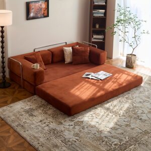 Modern Convertible Sofa Bed with Memory Foam Cushions & Corduroy Fabric - Foldable Modular Sectional Sleeper, Frame, No Assembly Required, Space-Saving Design for Small Apartments, Living Room, Bedroom - Easy Storage & Delivery, Warm Orange Color, Ideal for Studios & Guest Rooms - Multi-Functional Furniture with Plush Comfort & Durable Construction, Sofa Bed Foldable, Boneless Sectional Sofa for Living Room, Modular Couch, Sectional Couch for Living Room,